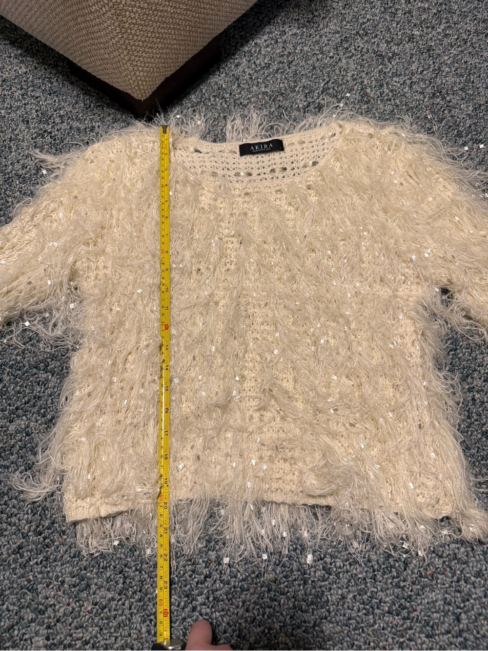 AKIRA Luxe Fuzzy Shag Sweater Furry Eyelash Festive Holiday Cream Mobwife - Picture 7 of 8